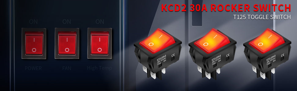 5PCS 30A 250V KCD2 KCD4 Rocker Switch DPST 4 Pin Red Lighted 120V Rocker Toggle Switch ON Off Heavy Duty T125