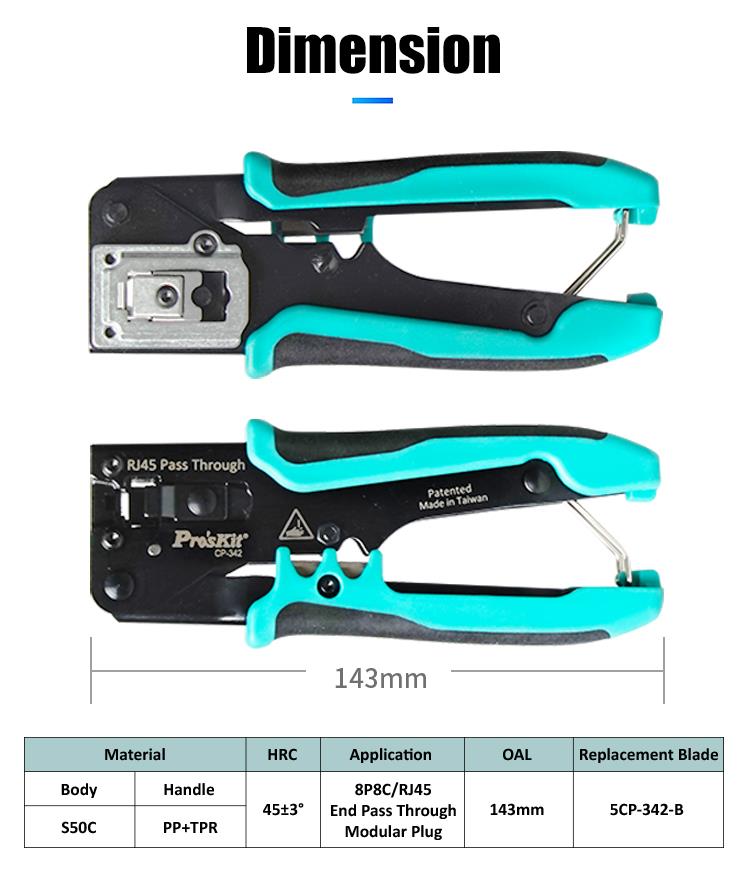 Pro'skit CP-342 End Pass Through Mini Crimper Pliers 8P8C RJ45 Perforated Crystal Head Crimp Tool 4in1 Ethernet LAN Stripper