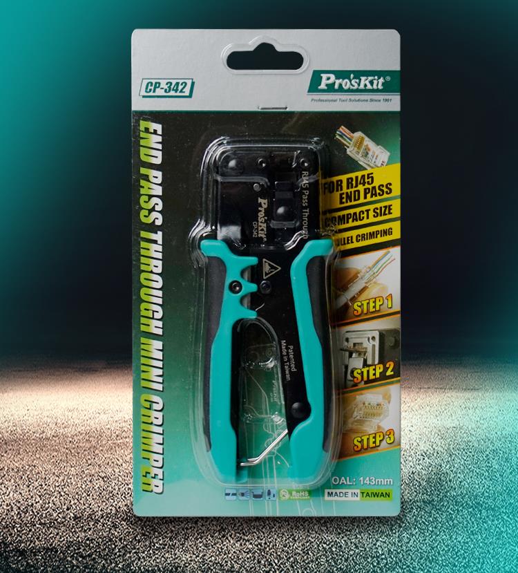 Pro'skit CP-342 End Pass Through Mini Crimper Pliers 8P8C RJ45 Perforated Crystal Head Crimp Tool 4in1 Ethernet LAN Stripper