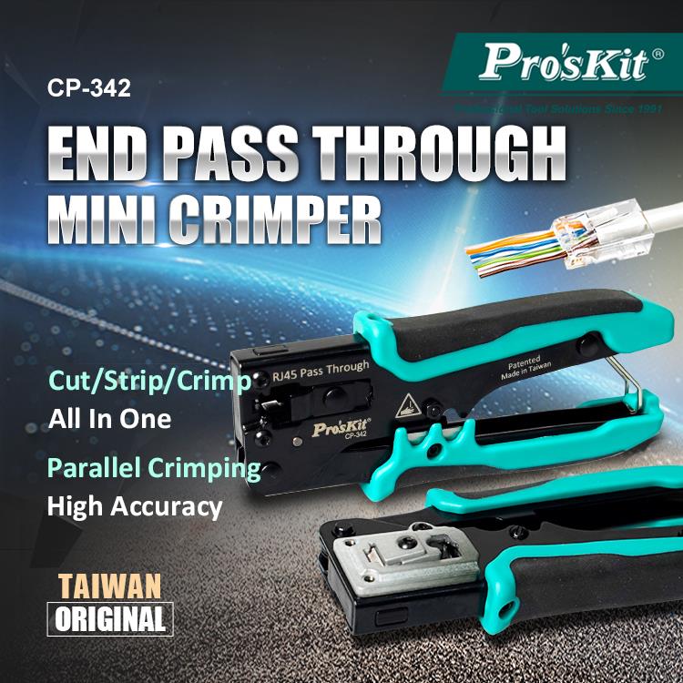 Pro'skit CP-342 End Pass Through Mini Crimper Pliers 8P8C RJ45 Perforated Crystal Head Crimp Tool 4in1 Ethernet LAN Stripper