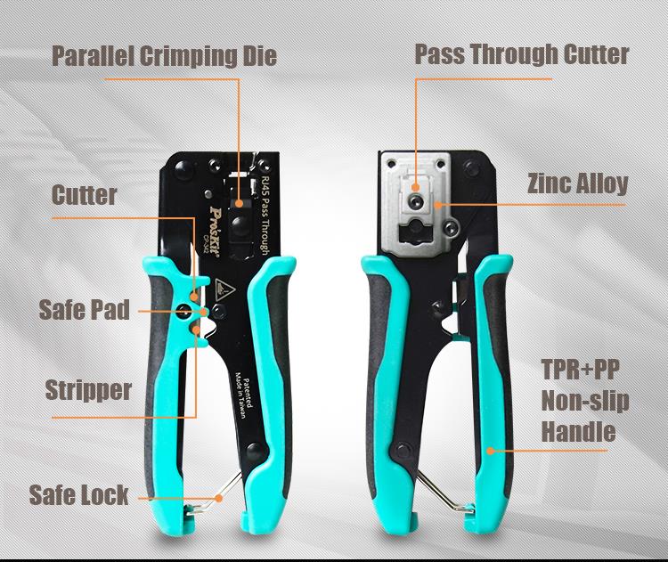Pro'skit CP-342 End Pass Through Mini Crimper Pliers 8P8C RJ45 Perforated Crystal Head Crimp Tool 4in1 Ethernet LAN Stripper