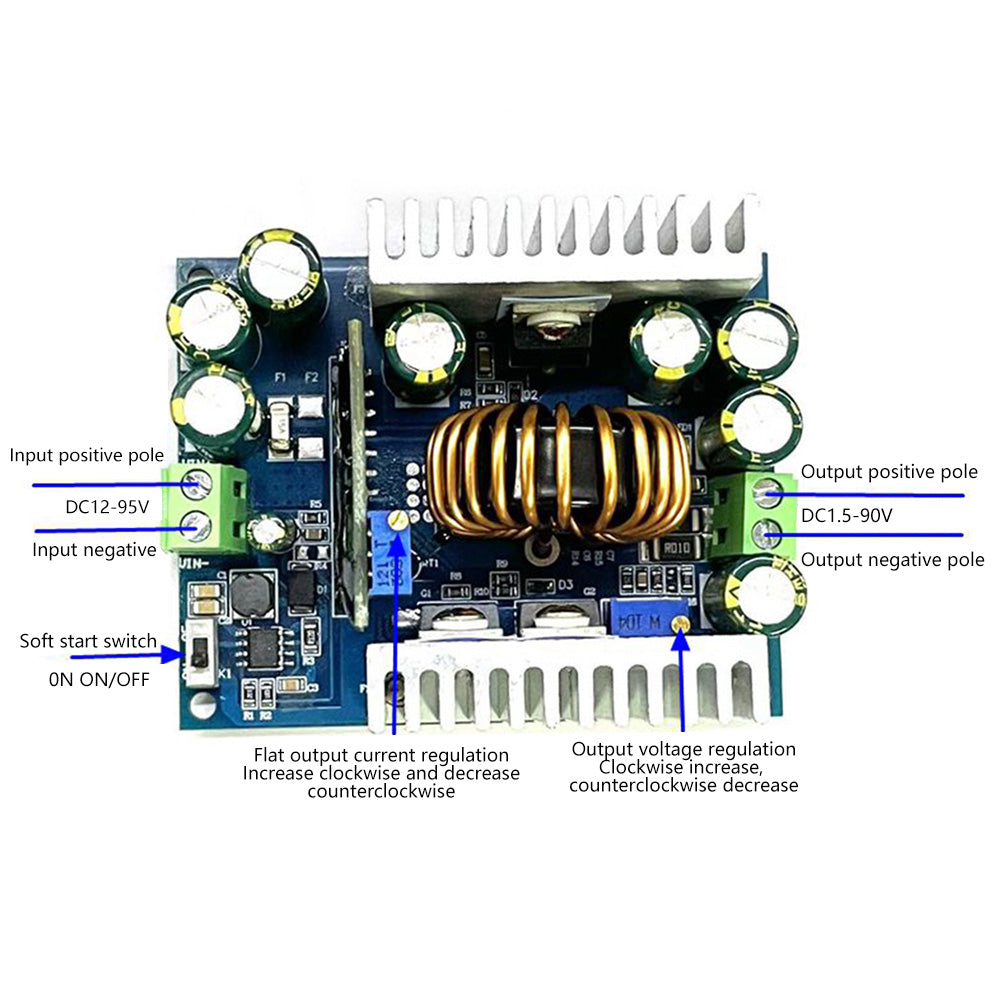 Adjustable Step Down Voltage Regulator Module 500W CC CV DC 12-95V to 1.5-90V Constant Current Buck Converter