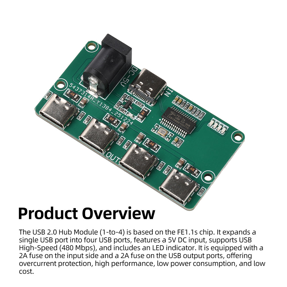 USB2.0 Hub Module DC5V Type C 1 To 4 Port Splitter Board DIY Electronic Circuit Expansion Adapter