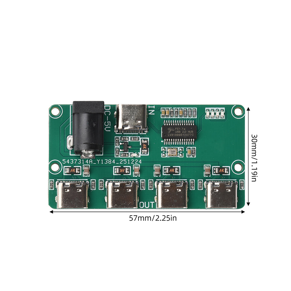 USB2.0 Hub Module DC5V Type C 1 To 4 Port Splitter Board DIY Electronic Circuit Expansion Adapter