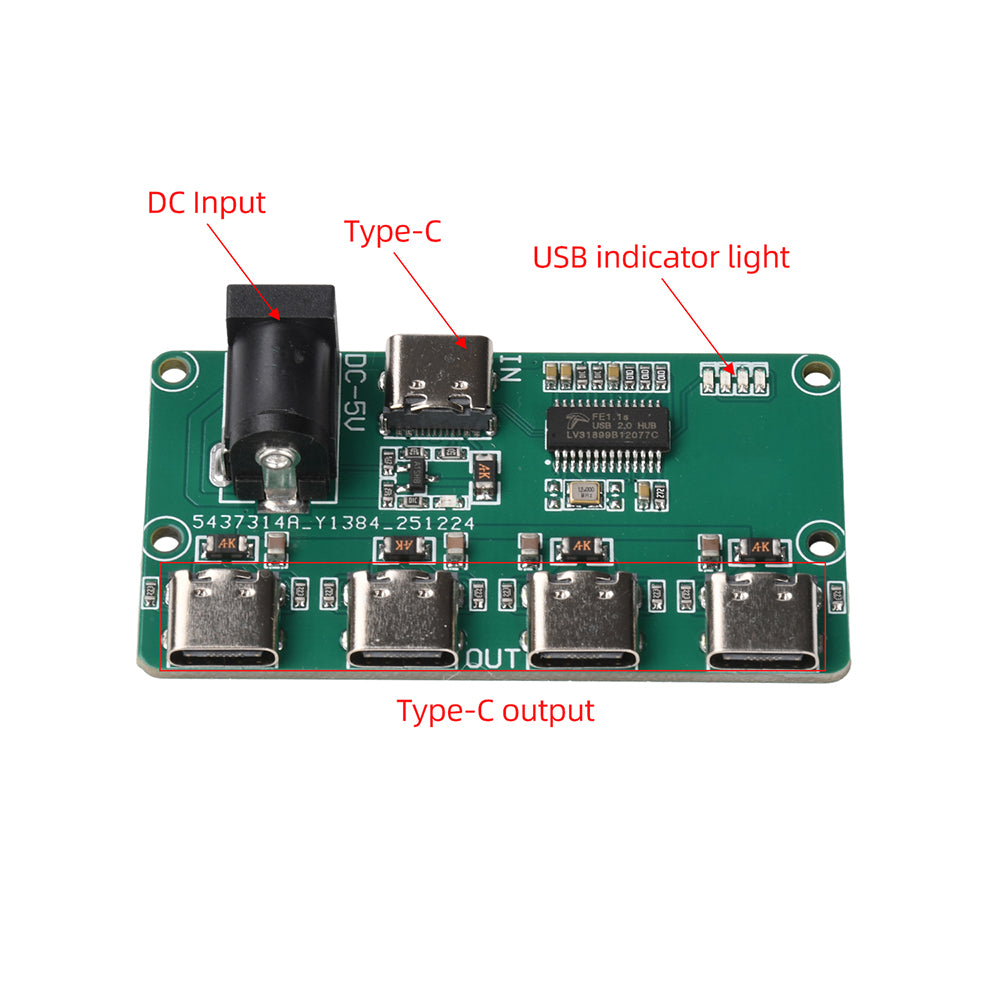 USB2.0 Hub Module DC5V Type C 1 To 4 Port Splitter Board DIY Electronic Circuit Expansion Adapter
