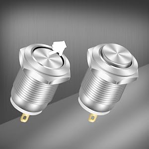 DaierTek 6PCS 12mm Momentary Push Button Switch 12V Waterproof Power Pushbutton Small Round Chrome Stainless Metal 2pin N/O