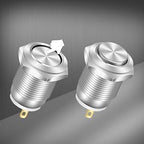 DaierTek 6PCS 12mm Momentary Push Button Switch 12V Waterproof Power Pushbutton Small Round Chrome Stainless Metal 2pin N/O