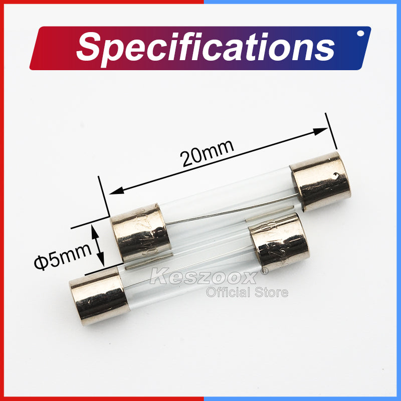 Glass Tube Fuse 5×20mm 6×30mm 250V Fast-Blow – F0.1A to F30A Assortment Kit | Pure Copper Element