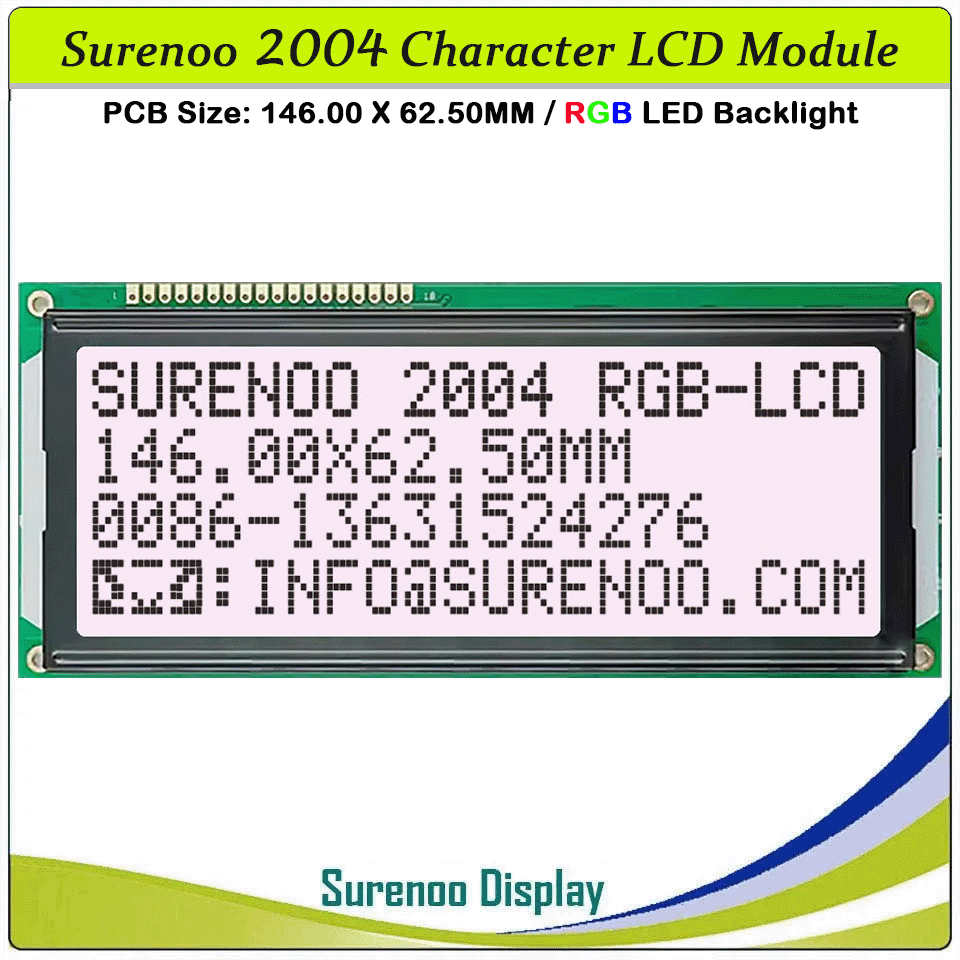 Surenoo Larger 204 20X4 2004 Character LCD Module Display Screen LCM Blue Yellow Green FSTN White LED Backlight English Japanese