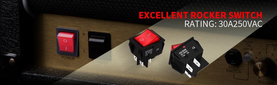 5PCS 30A 250V KCD2 KCD4 Rocker Switch DPST 4 Pin Red Lighted 120V Rocker Toggle Switch ON Off Heavy Duty T125
