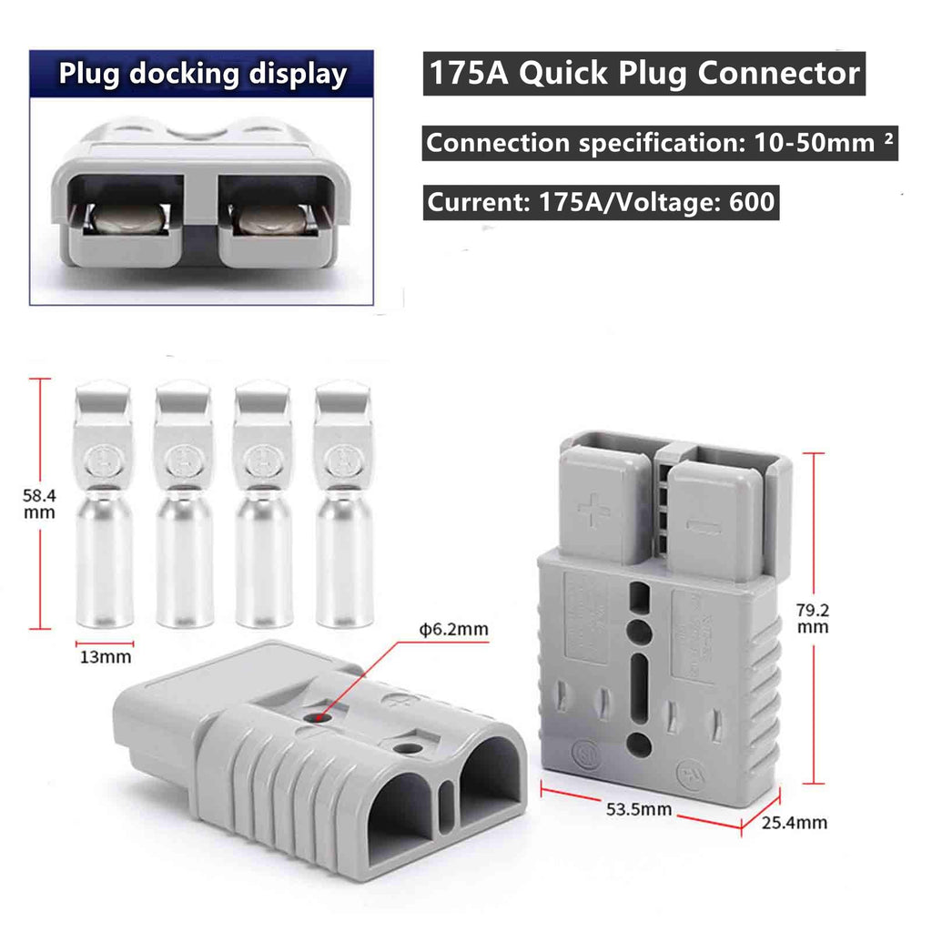 2PCS 175A Battery Specific Quick Connect Plugs, 12V-36V,1/0 AWG Anderson High Current Connectors with a Panel Fixing Bracket