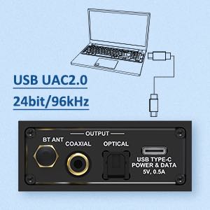 Desktop Bluetooth Receiver BT V5.3/LDAC USB Decoder with Optical Coaxial RCA Output-QCC5171 BEA1 w CE FCC ID Certification