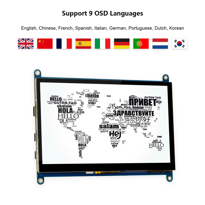 7inch RC070N IPS Raspberry Pi Monitor 7" Touch Display 1024×600 monitor with 9 OSD Languages
