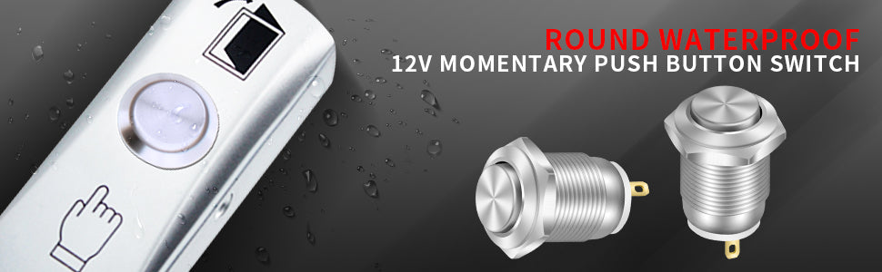 DaierTek 6PCS 12mm Momentary Push Button Switch 12V Waterproof Power Pushbutton Small Round Chrome Stainless Metal 2pin N/O