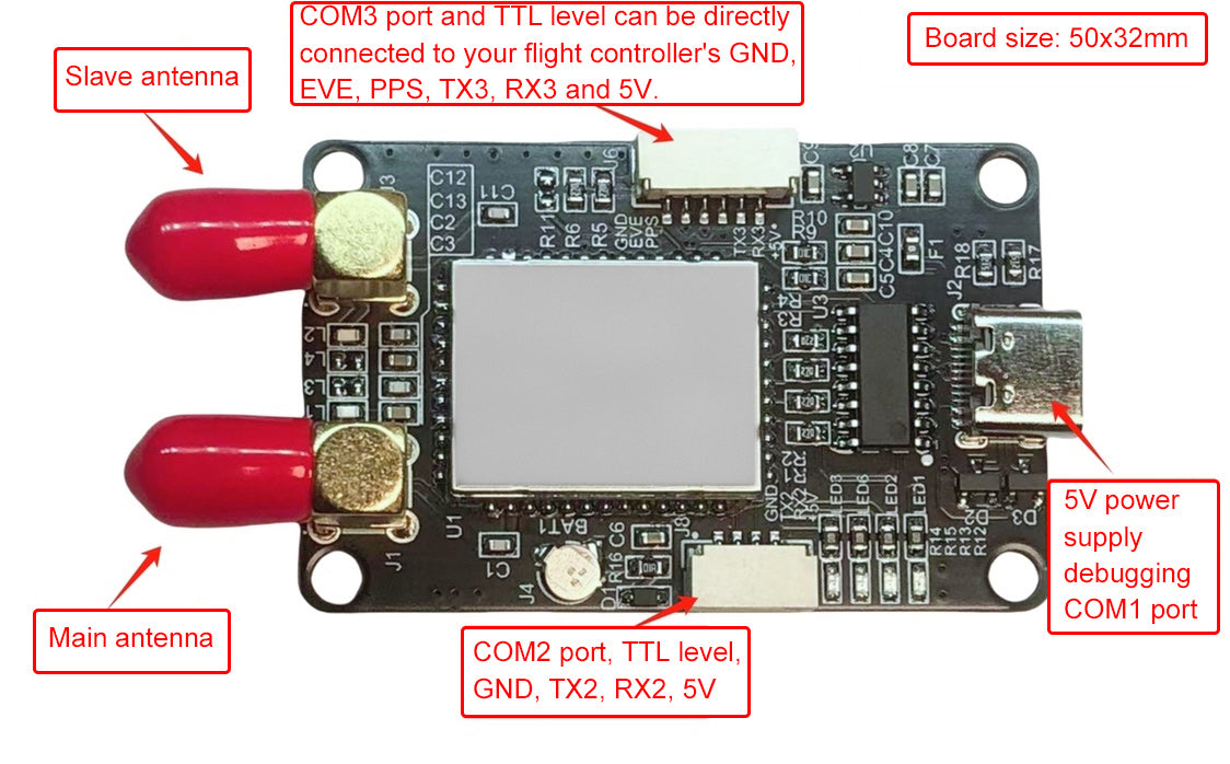 TZT UM982 High-precision RTK Module GNSS Module with 2 Antennas for GPS GLONASS GALILEO Beidou and QZSS