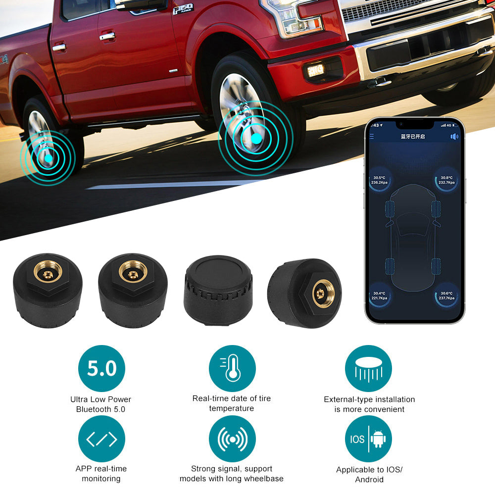 Bluetooth 5.0 External Mobile Phone APP Display TPMS Android/IOS Tire Pressure Monitoring System Car Tire Pressure Sensors
