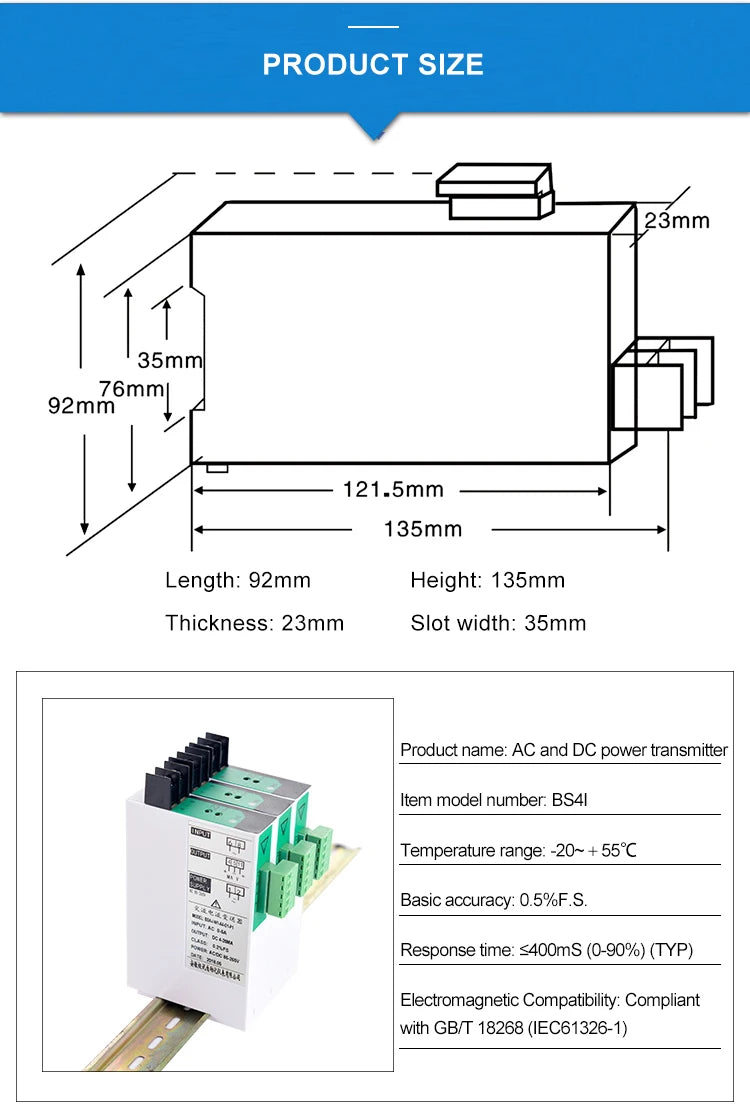 AC Current Transmitters 220VAC Power Supply 1000V AC Voltage Transducer Sensor 0-1A 5A 10A 20A AC 4-20mA Output