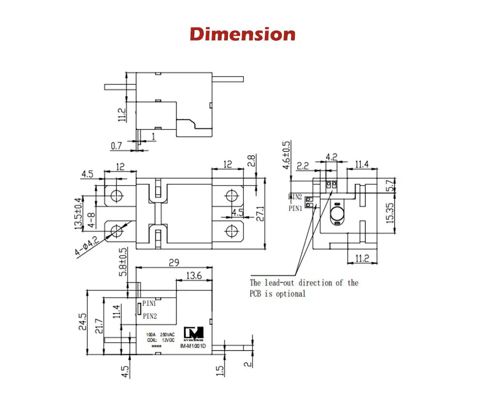 IM-M1001D 80A 250VAC Coil 12VDC Two Phase Magnetic Immune 500mT Latching Relay