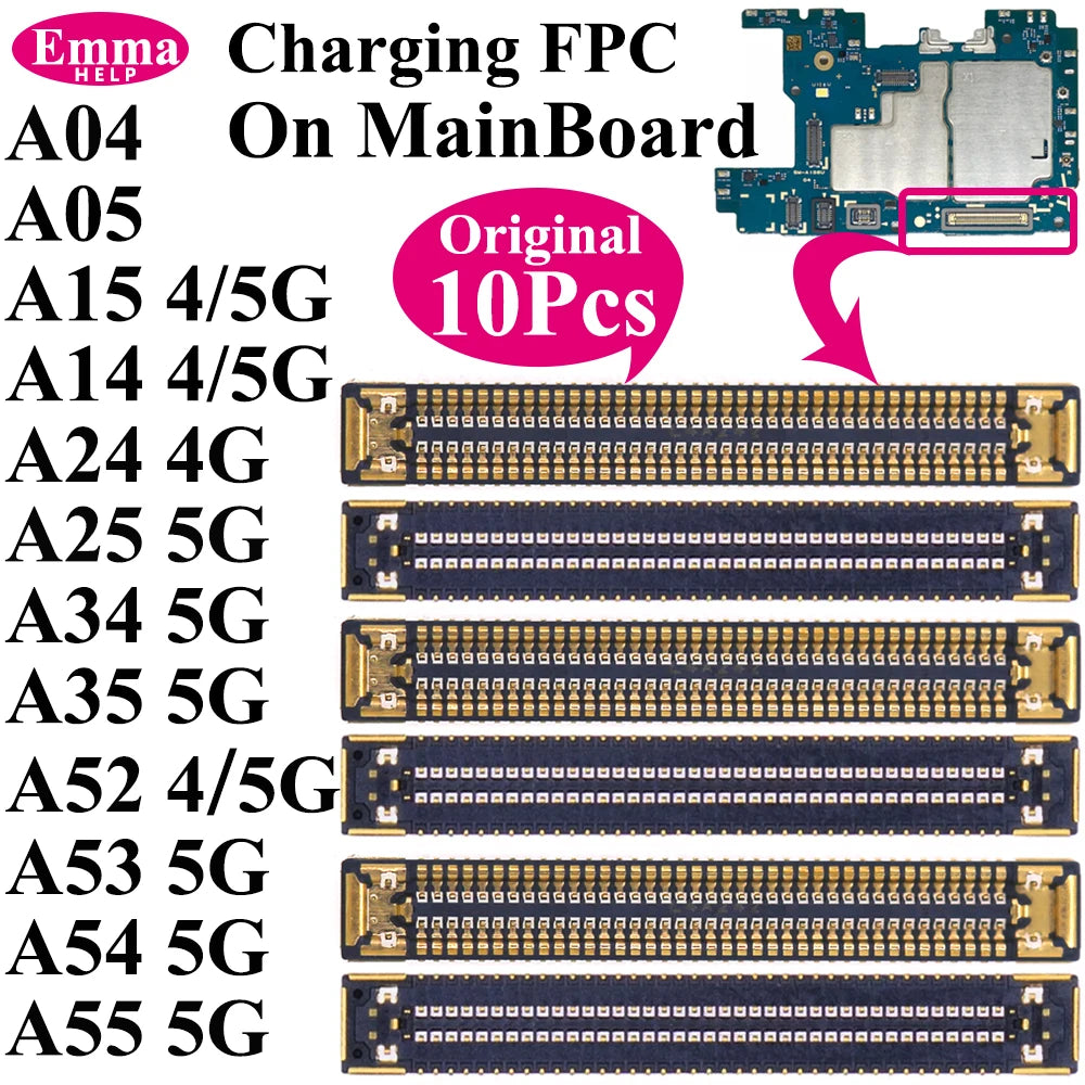 10pcs Original Charging Port FPC Connector For Samsung A04 A05 A14 A15 A24 A25 A34 A35 A52 A53 A54 A55 Mainboard Flex Clip