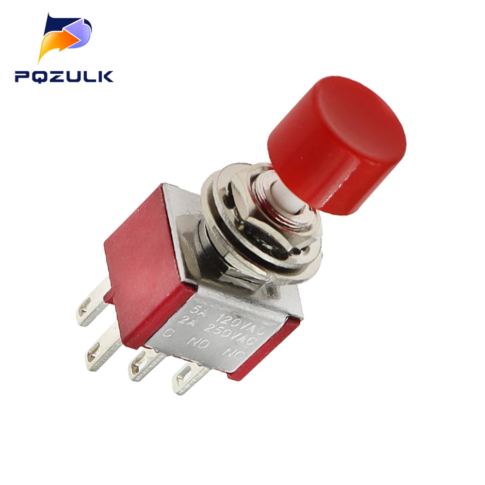 5PCS 10PCS PS-202 Mini 6MM 6Pin SPDT DPDT Momentary Push Button Switch 2A 250VAC 5A 120VAC Toggle Switch With Red Cap