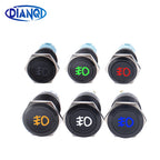 1pc 16/19mm Momentary Reset Fog Lamp Metal Push Button Switch with Connector Car Symbols LED Oxidized Black 12V Latching Fixed
