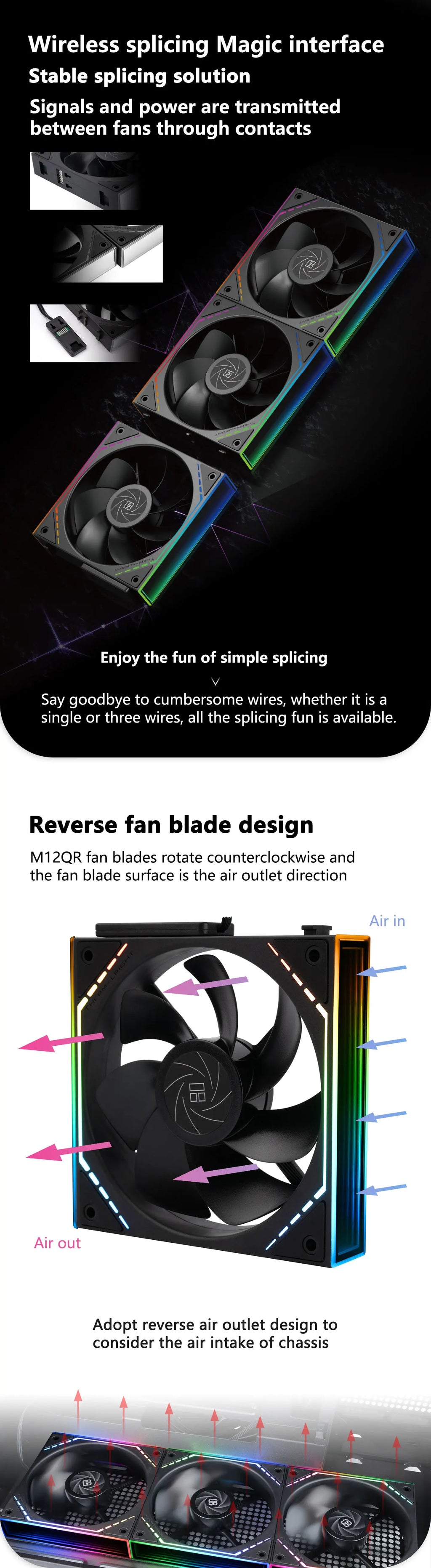 Thermalright TL-M12Q  Computer case cooling fan, wireless splicing/infinity frame/high performance fan