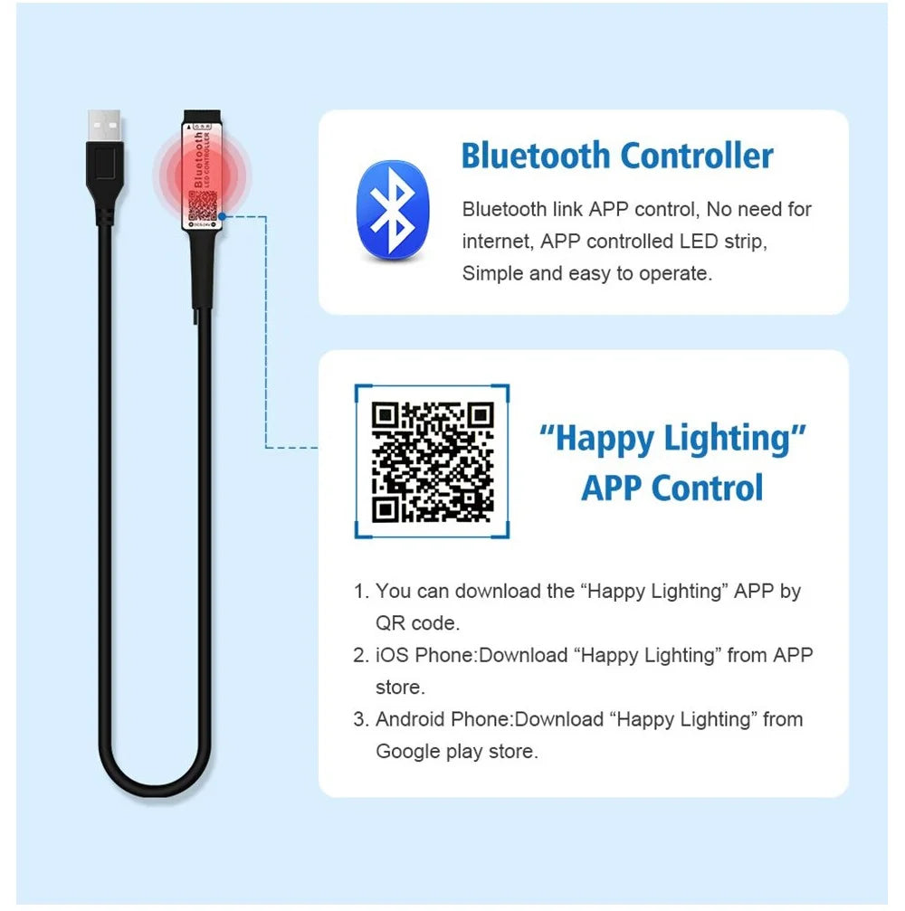 USB Bluetooth RGB Led Strip Light Battery Powered Scooter Flexible Diode Tape Led Backlight For Bicycle Skateboard Bike Lighting