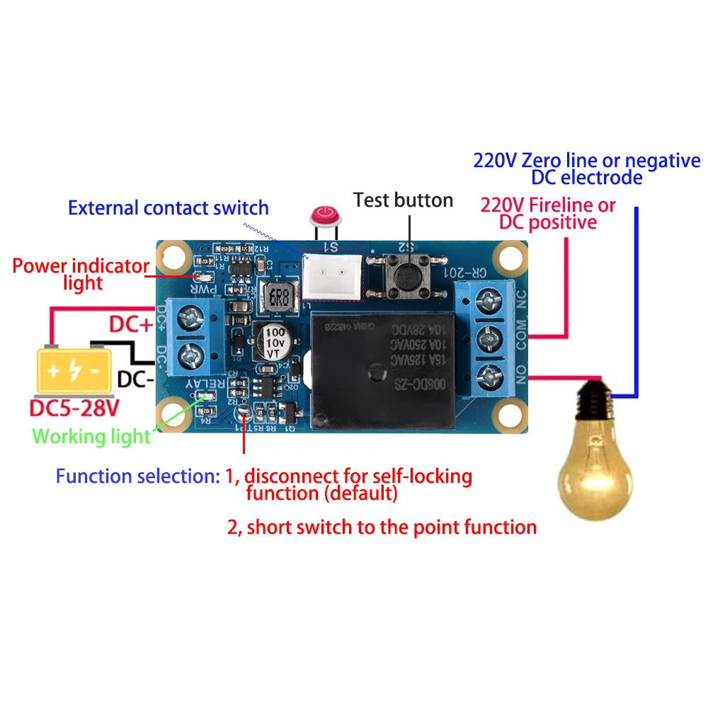 DC5-28V Latching Relay Module with Touch Bistable Switch MCU Control One Channel Relay Power Supply
