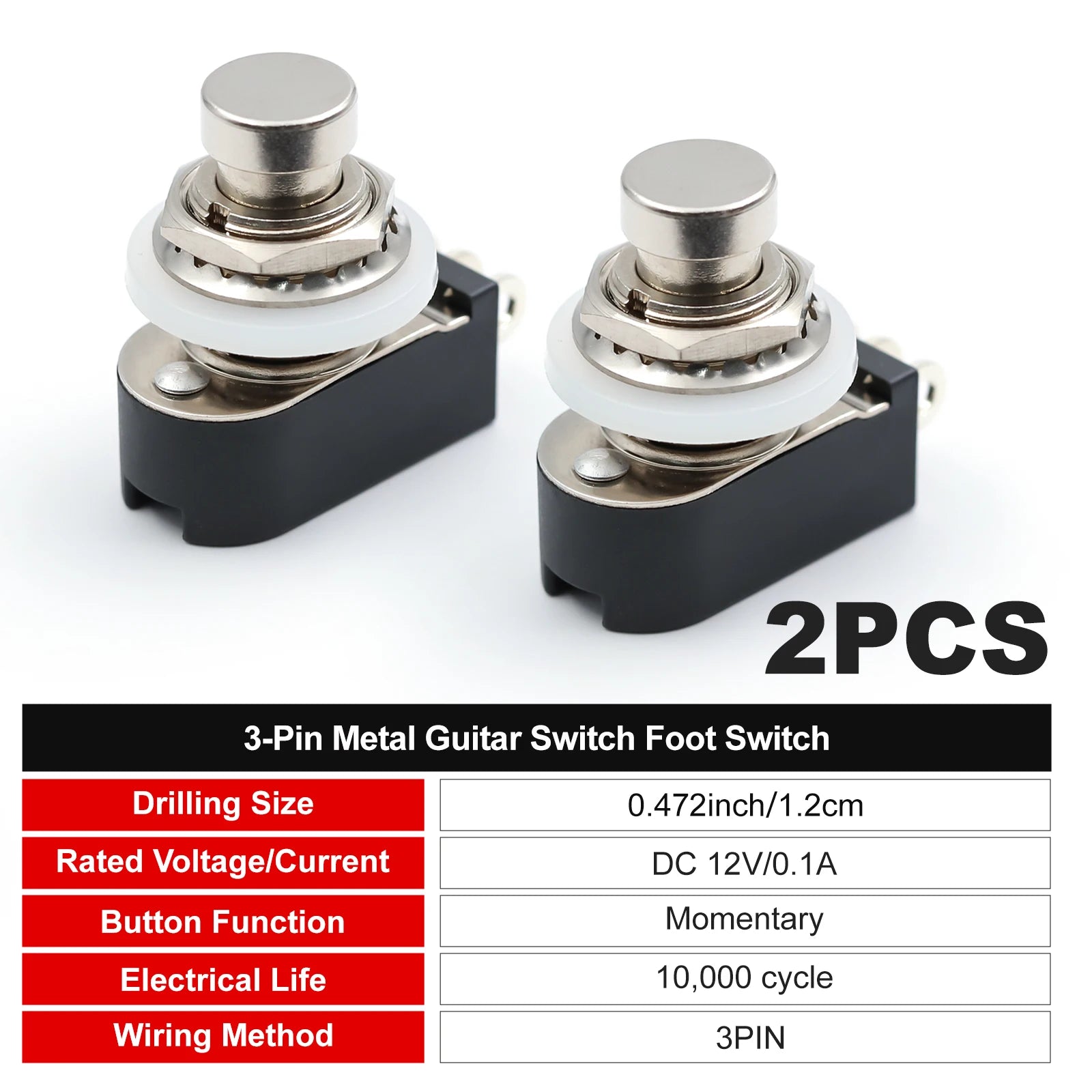 FILN SPST Momentary Soft Touch Push Button Stomp Foot Pedal Switch Electric Guitar Switch OFF-Momentary ON