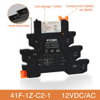 Din Rail Slim Relay Module 41F-1Z-C4-1 Integrated PCB Mount Power Relay With Relay Holder 12V 24V ACDC 220V Relay Socket 6.2mm