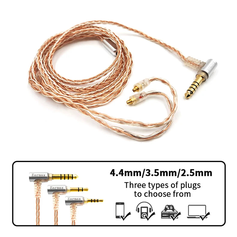 8 Core Silver Plated 2.5/3.5/4.4mm Balanced Cable To MMCX Connector Hifi Upgrade Cable For SE215 SE315 SE535 SE846