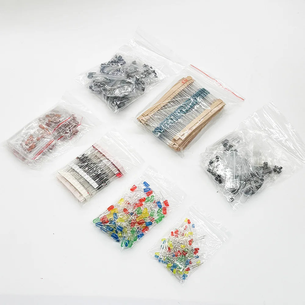 1500PCS Electronic Components Kit Resistor Electrolytic Capacitor  F5mmLED F3mmLED  Diode Transistor  Ceramic Capacitor with Box