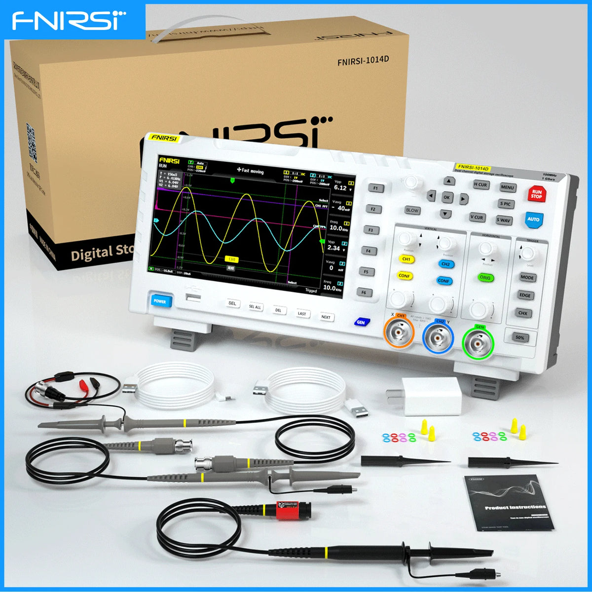 FNIRSI-1014D Dual Channel Desktop Digital Oscilloscope 100MHz* 2 Analog Bandwidth 1GSa/s Sampling Rate 10Mhz  Signal Generator