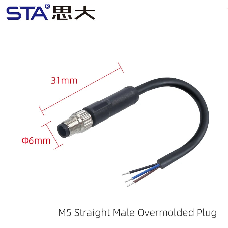 M5 IP67 Sensor Aviation Plug 3 4 Pin Male/female Cable PVC 1M Straight/Angled Waterproof Molded Connector