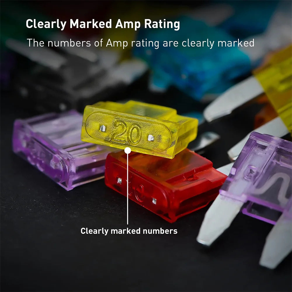 120PCS Mini/Standard  ATM/APM Blade Fuse 5A/7.5A/10A/15A/20A/25A/30A AMP Set with 10 Pack 14AWG ATC/ATO Inline Fuse Holder