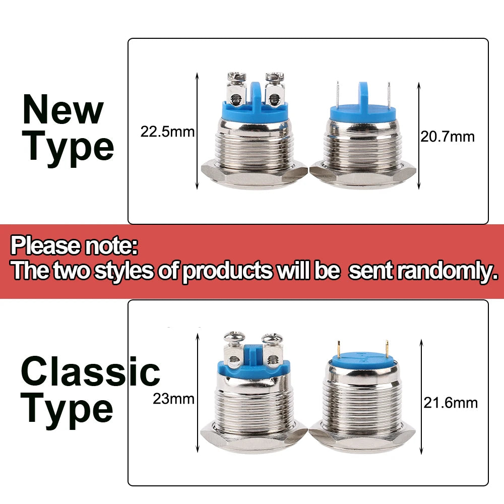 1pc 16mm 1NO High Flat Head Waterproof Momentary Reset Metal Push Button Switch Screw Terminal Car Engine Doorbell PC Power
