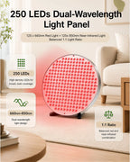 250 LED Red Light Therapy Panel 660nm 850nm Near Infrared Light 1:1 Dual Wavelength Full Body Lamp with Adjustable Stand Hands Free Home Wellness Skin Care Muscle Recovery Support for Back Neck Shoulder Legs Men Women Pets