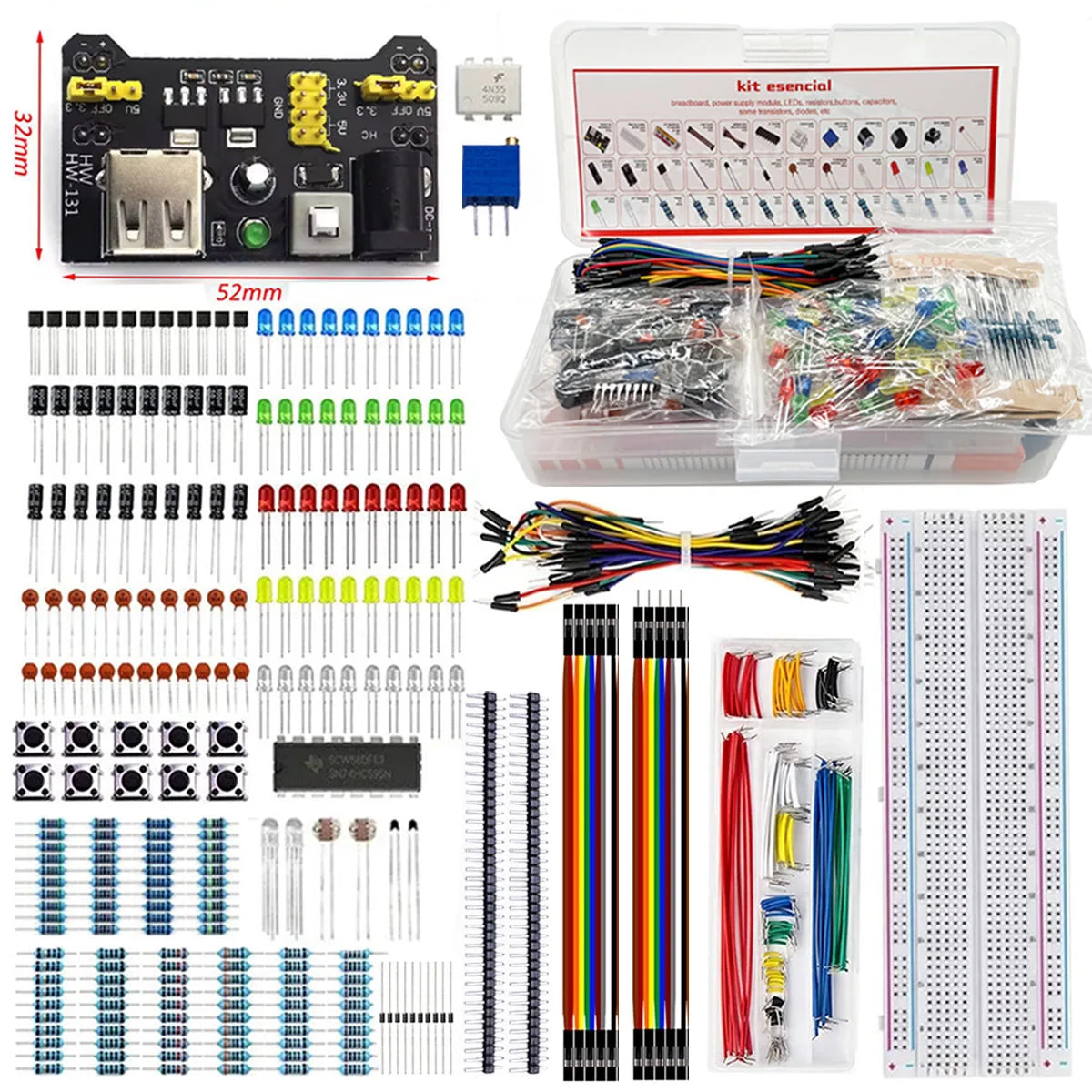 Electronic Components Electrolytic Capacitor Resistor led 830 Hole Breadboard Kit MB-102 for UNO R Component Pack Beginner Start