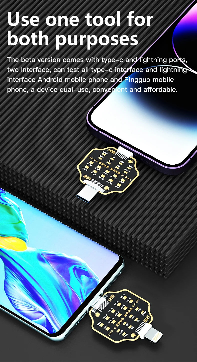 Mechanic T-824 No Disassembly Required Mobile Phone Tail Insertion Detector Digital Display Current Power Check Type-C Lightning