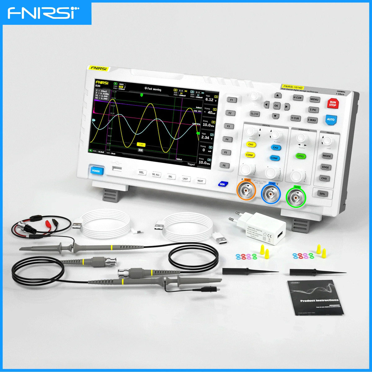 FNIRSI 1014D Digital Oscilloscope 2 In 1 Dual Channel Input Signal Generator 100MHz* 2 Analog Bandwidth 1GSa/s Sampling Rate