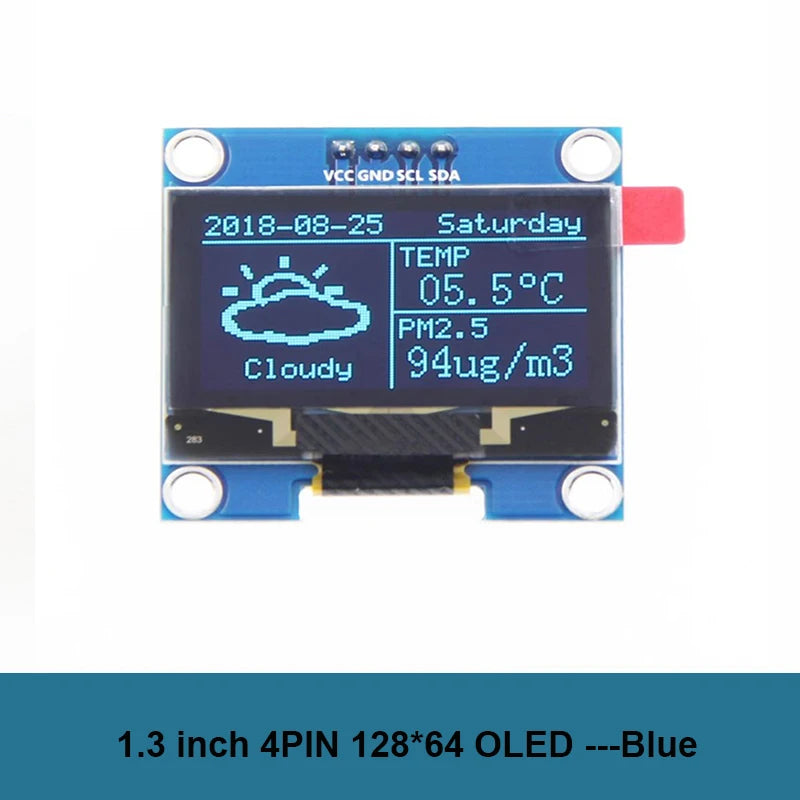 1.3 Inch OLED Display Module 1.3" IIC I2C SH1106 128X64 4Pin Blue/White OLED Screen Module for Arduino IDE/Raspberry Pi