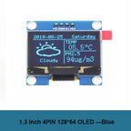 1.3 Inch OLED Display Module 1.3" IIC I2C SH1106 128X64 4Pin Blue/White OLED Screen Module for Arduino IDE/Raspberry Pi