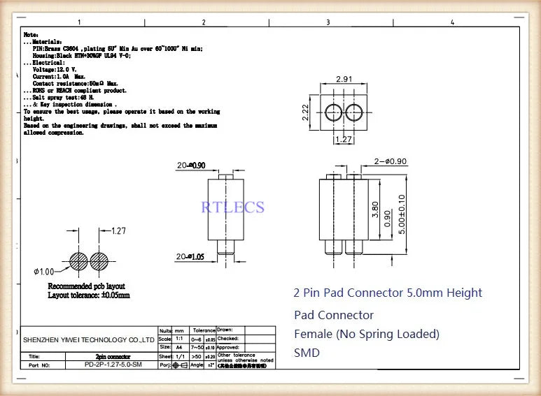 2 5 20 Pcs Spring Loaded 1.27 MM Pitch Pogo Pin Connector 2 5 6 8 10 Position Male Pad PCB Header Single Row Through Holes Probe