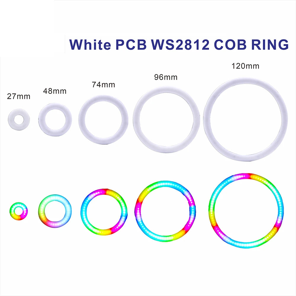 COB LED Ring 5V/12V WS2812 RGB Light Individually Addressable with Built-in IC Compatible with WS2811 27/48/74/96/120mm for Car