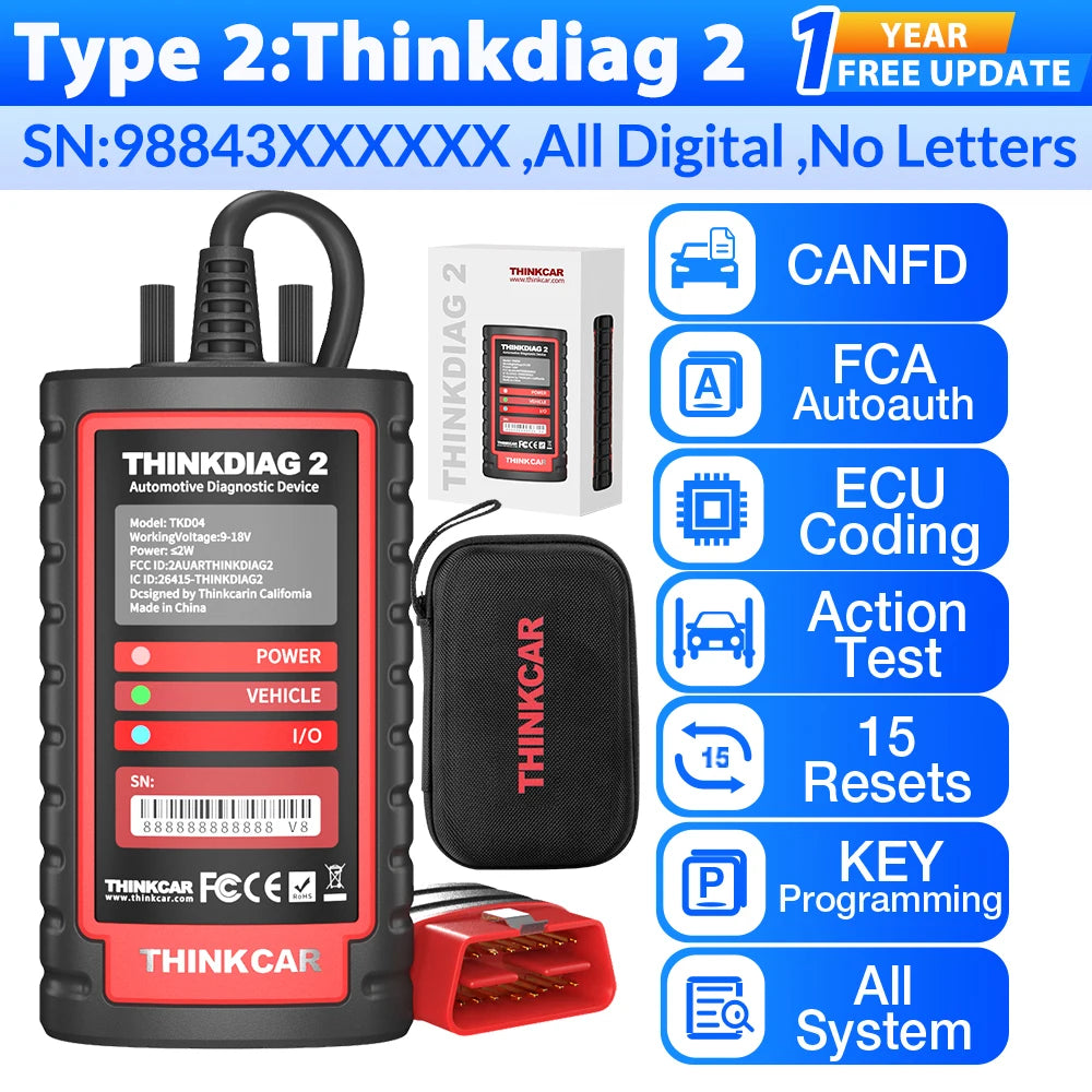 2026 Thinkcar ThinkDiag 2 Ediag Plus ALL Software Canfd Protocol 15 Reset OBD2 Diagnostic Tool Bi-Directional ECU Coding