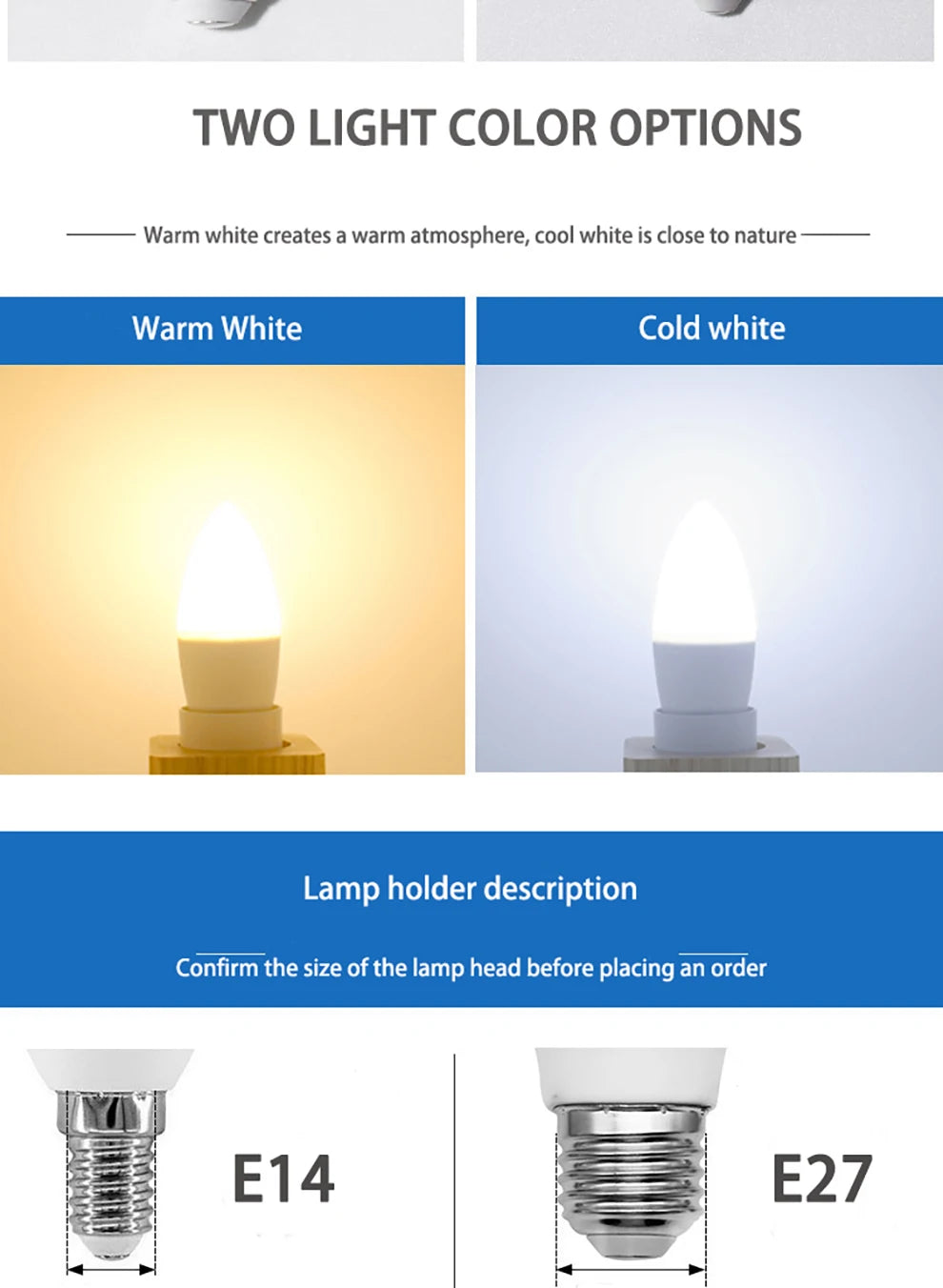 6Pcs  led Light bulb E14 E27 LED Lamp Indoor Warm Cold White Light 3W 6W 9W 12W 15W 220V LED Candle Bulb Home Decor Chandelier
