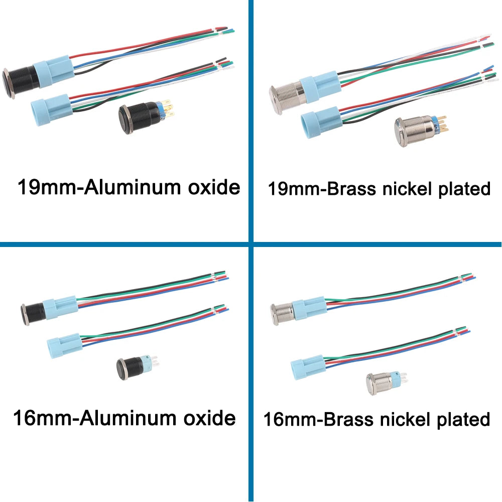 1pc 16mm/19mm Metal push button Switches for car trunk Momentary/latching 12V base 1NO 1NC with sockets