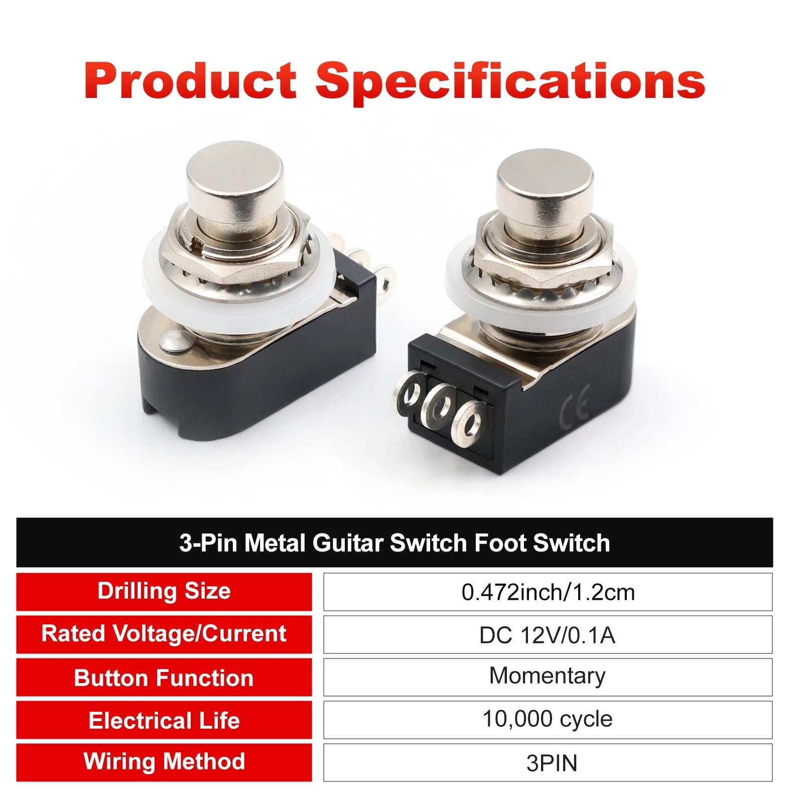 FILN SPST Momentary Soft Touch Push Button Stomp Foot Pedal Switch Electric Guitar Switch OFF-Momentary ON