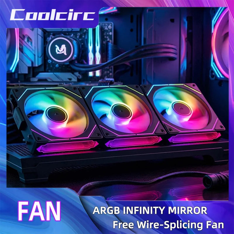 Coolcirc ARGB Infinity Mirror PC Case Fan - 3-Pack 120mm Free Wire-Splicing Cooling Fan with PWM Silent Fan for Computer Case