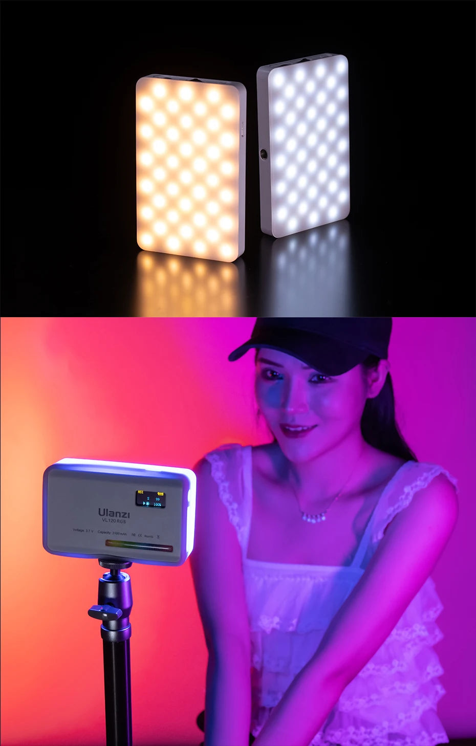 Ulanzi VL120 RGB Camera Light with Diffuser 2500-9000K CRI 95+ 3100mAh LED Video Light Panel for Camera Phone Photography Lights